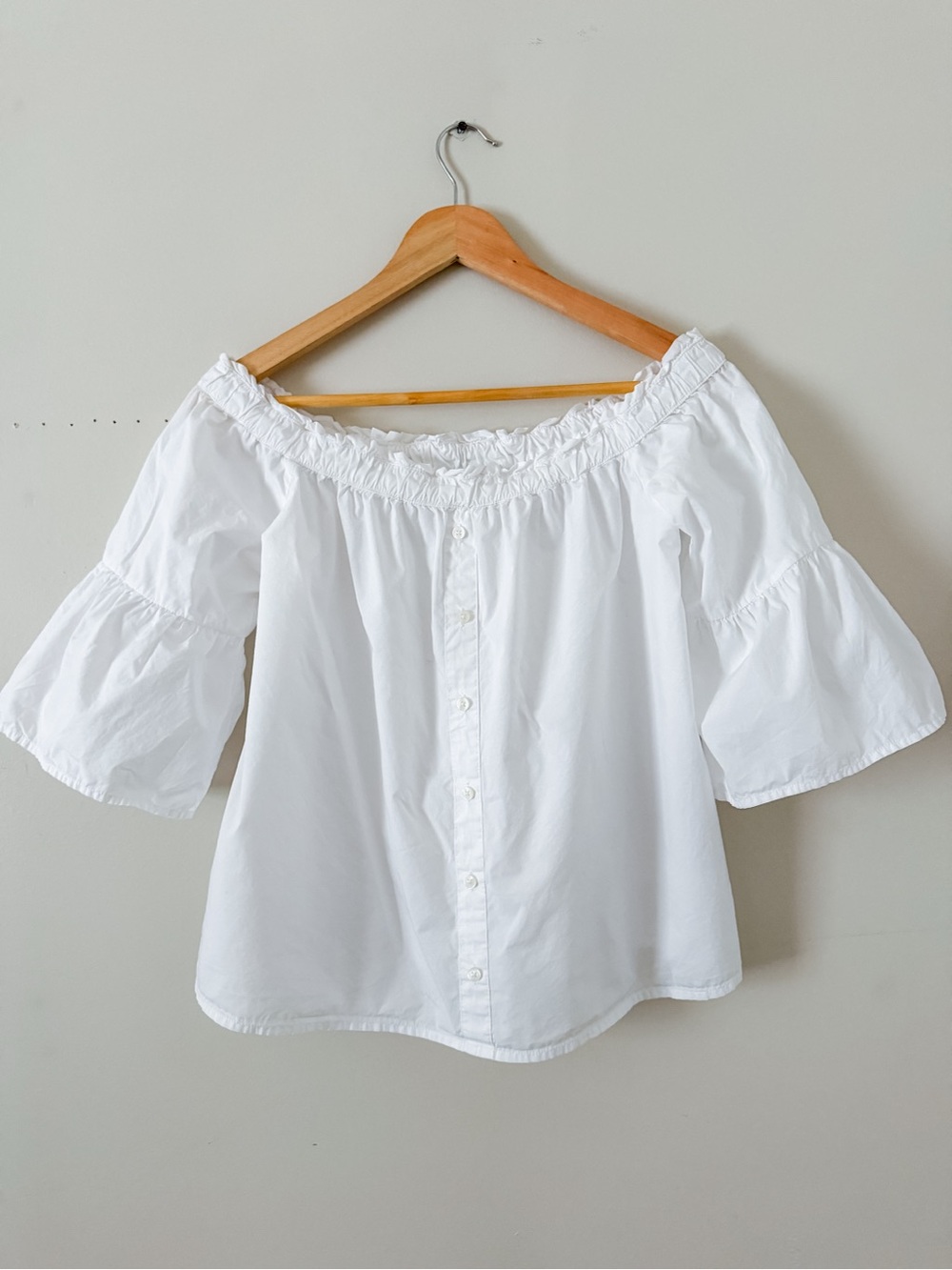 Abercrombie & Fitch White Off Shoulder Poplin Bell Sleeve Peasant Top Size Small